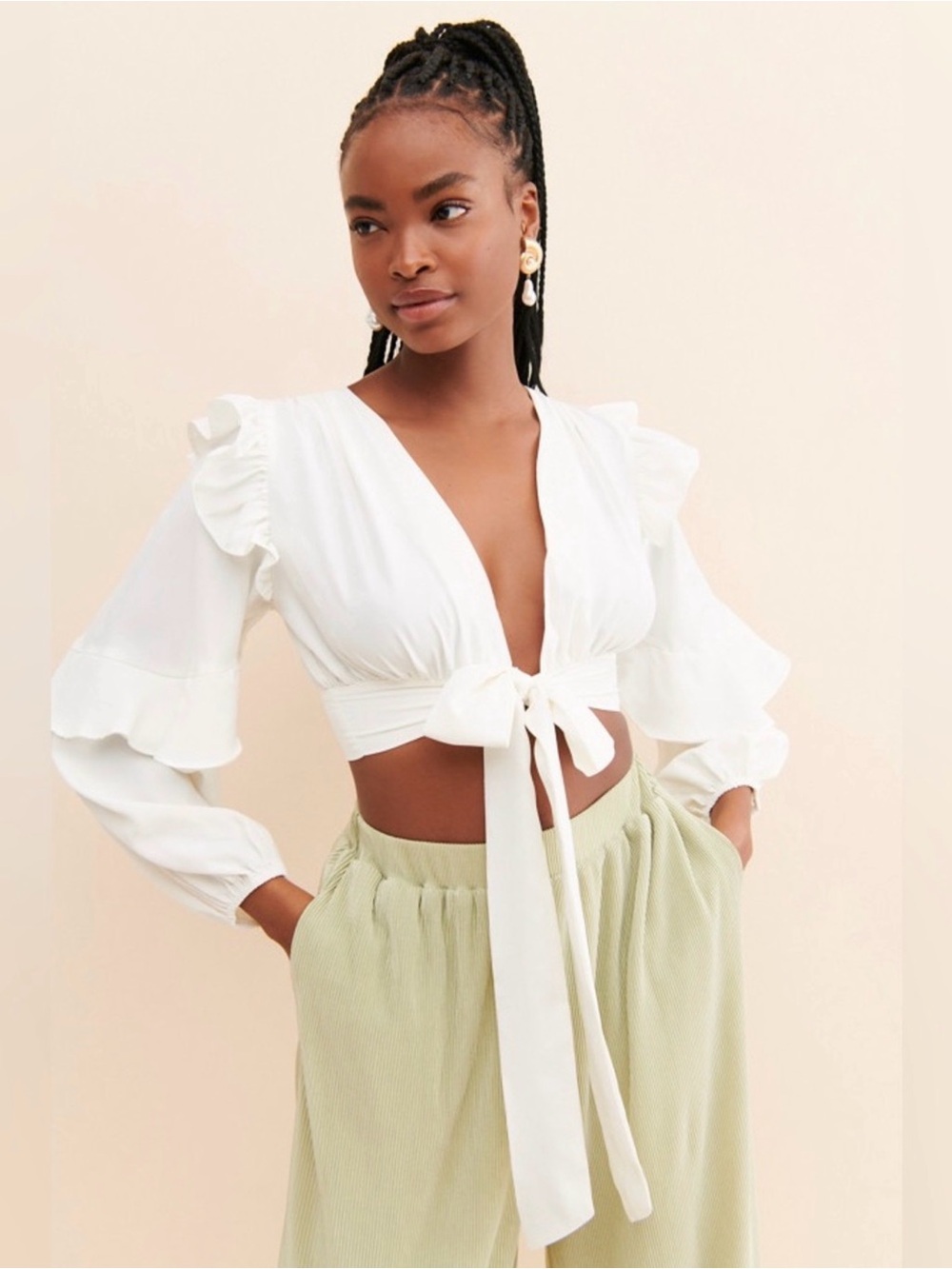 Line & Dot Sonia Cropped Ruffled Blouse
